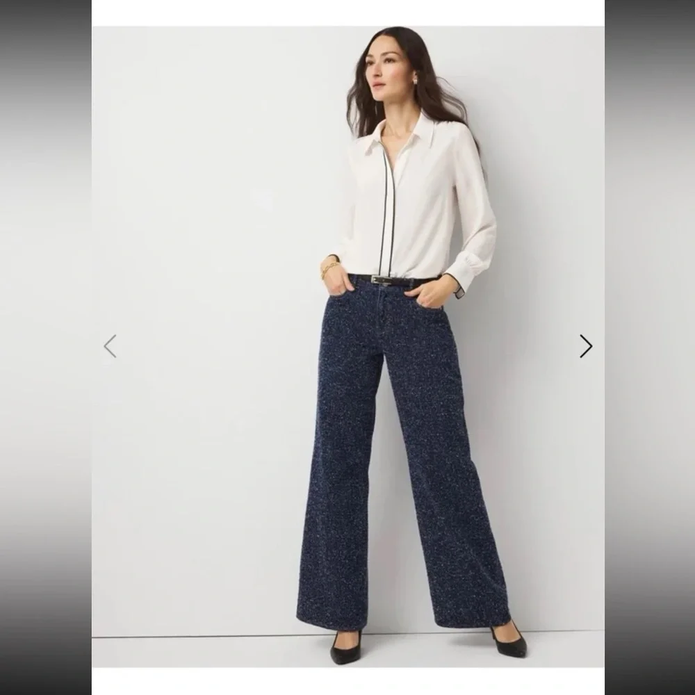 NWT WHBM White House Black Market Bouclé Mid Rise Wide Leg Jean size 12s - Picture 2 of 12